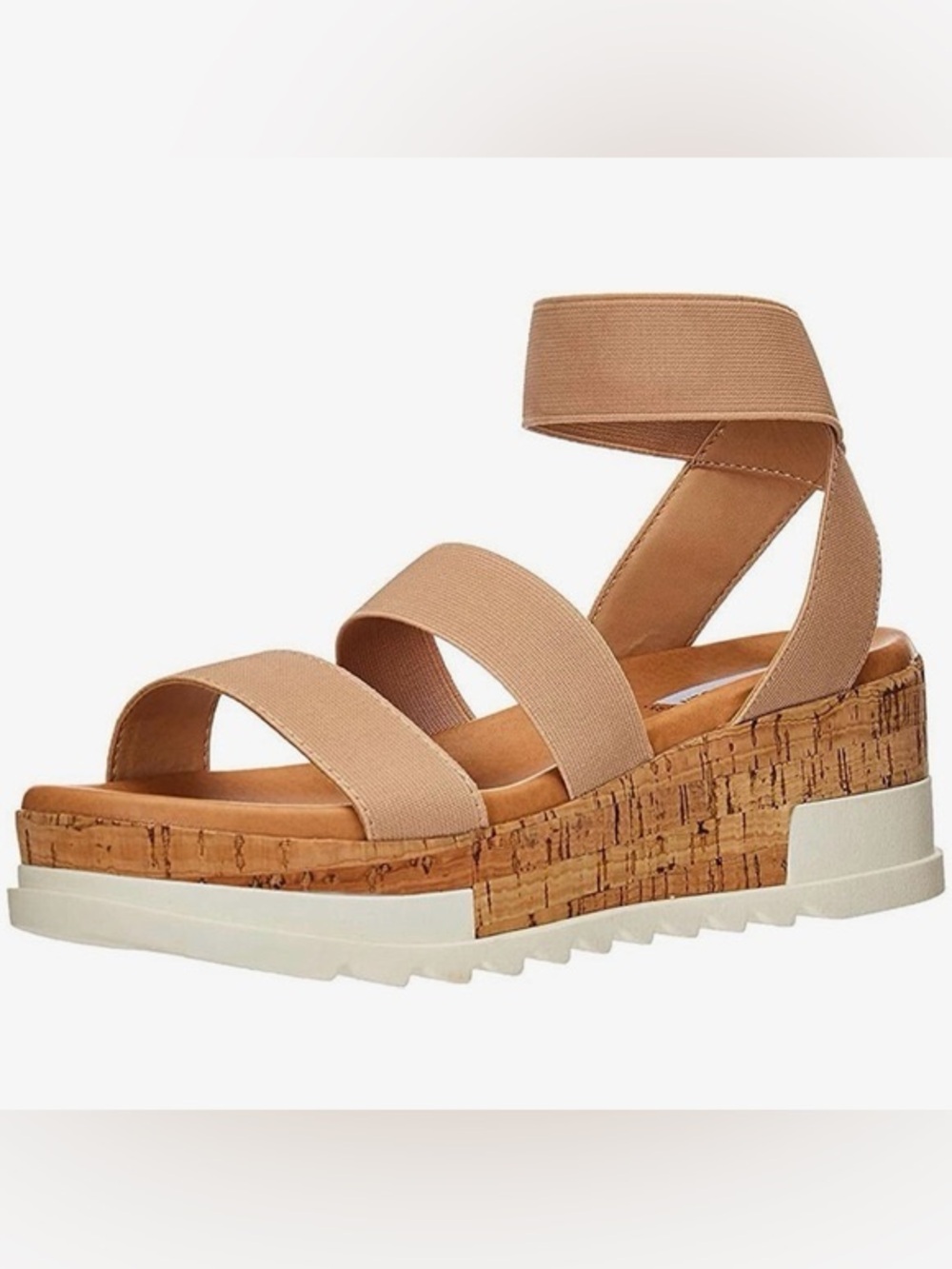 Steve Madden Neutral Tan Elastic Strap Platform Sandals